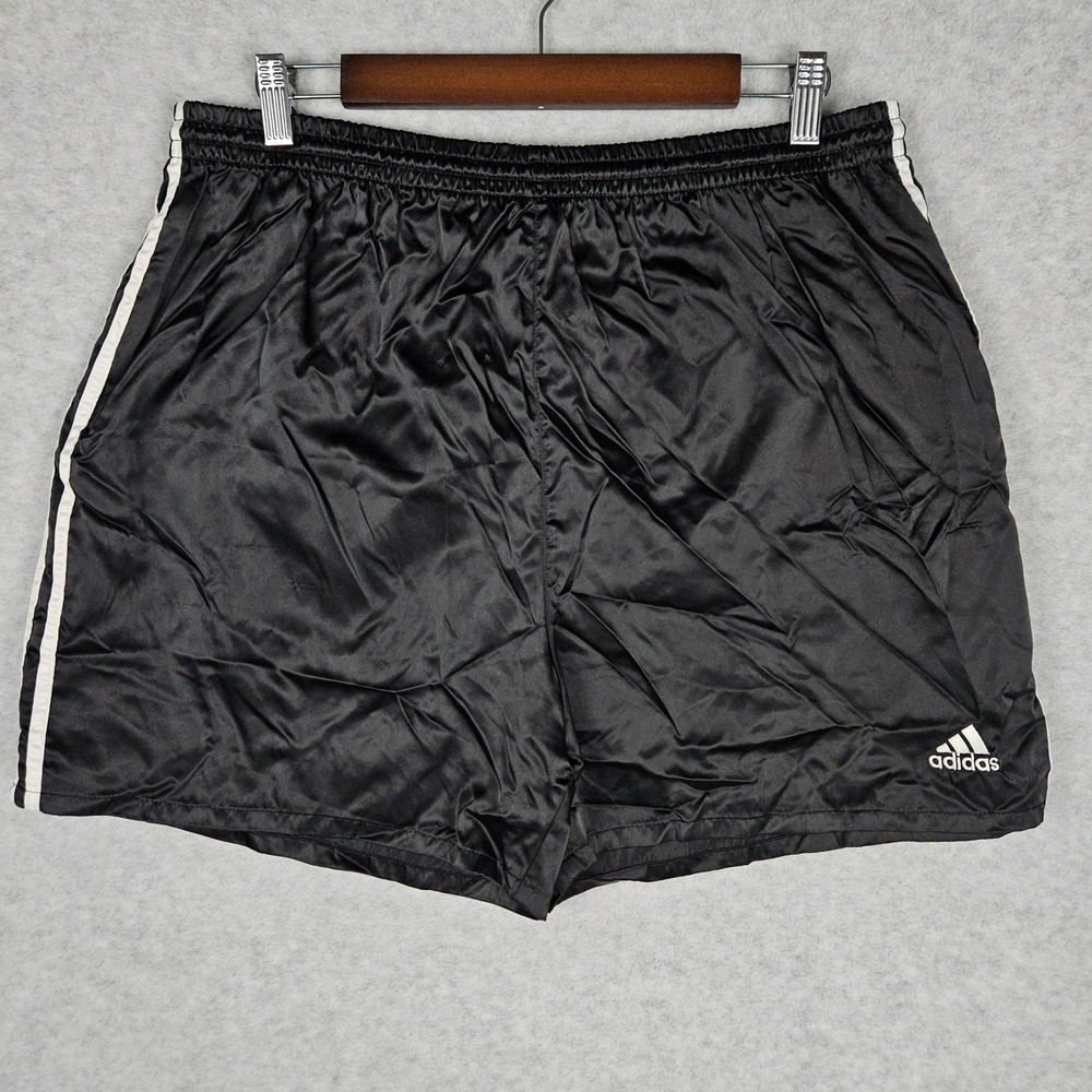 Vintage Adidas Men's XL Black Shorts Nylon Athletic Soccer Running Dazzle Satin